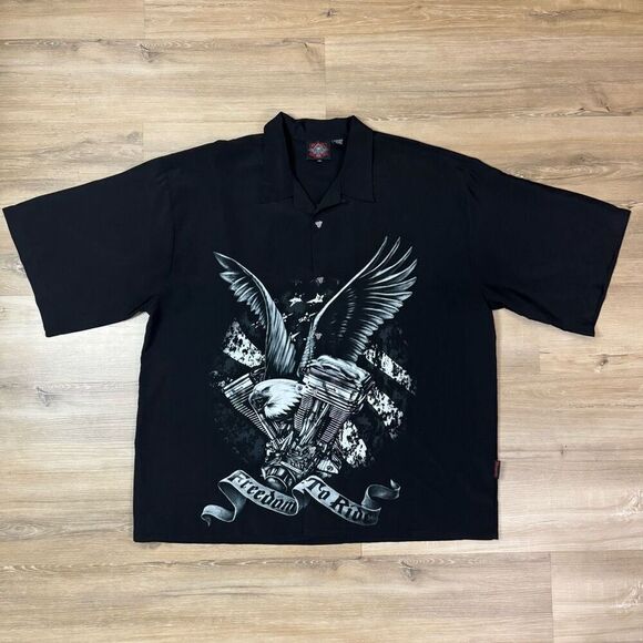 Dragonfly Roadhouse Size 5XL Short Sleeve Freedom To Ride Button Up Black Biker - Picture 1 of 6